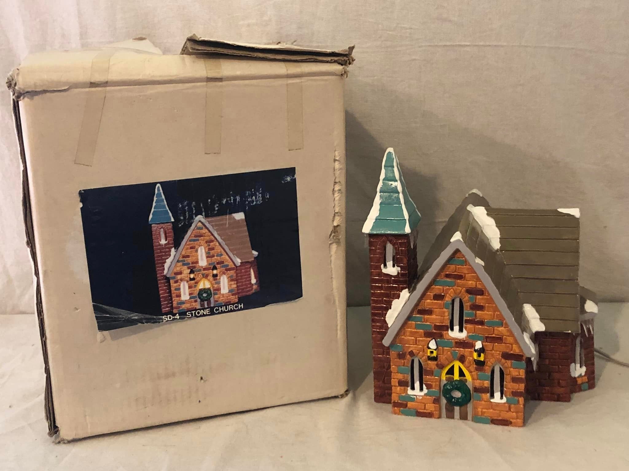Vintage Ceramic Lighted Village Stone Church - Etsy