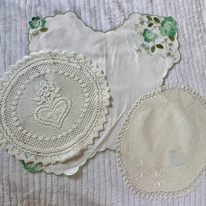 Lot of 3 Hand Embroidered/Crocheted Doilies & Table Runner