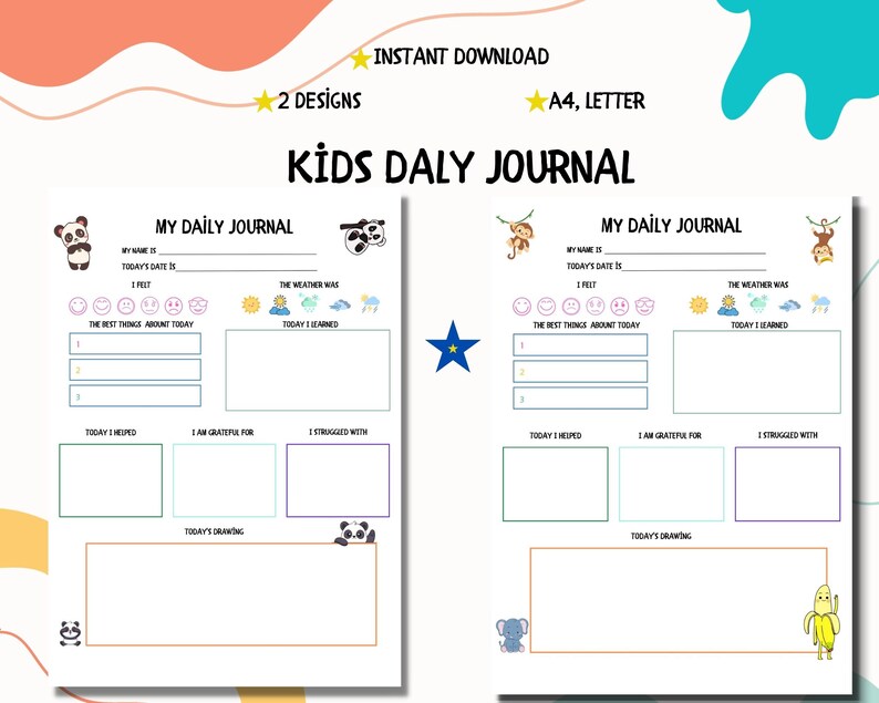 Kids Daily Journal Printable, Diary for Children, Kids Activity - Etsy