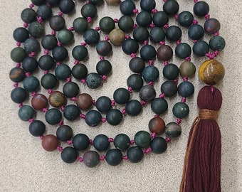 Hand knotted 108 bead mala. Bloodstone