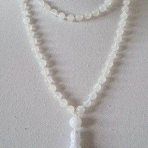Hand knotted 108 bead mala. Selenite. All white