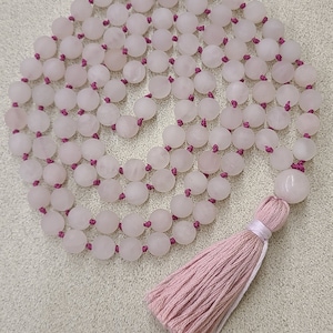 Hand knotted 108 bead mala. Rose quartz