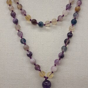 Hand knotted 108 bead mala. Fluorite