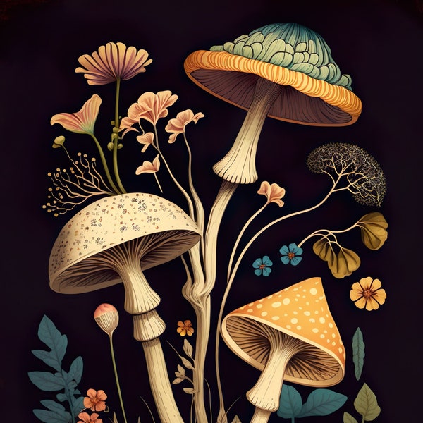 Affiche Champignon Contemporaine Style Illustration Botanique Téléchargement Numérique