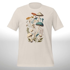 Maglietta vintage con funghi botanici / Regalo per amanti della natura / Maglietta con illustrazione di funghi / Abbigliamento Cottagecore