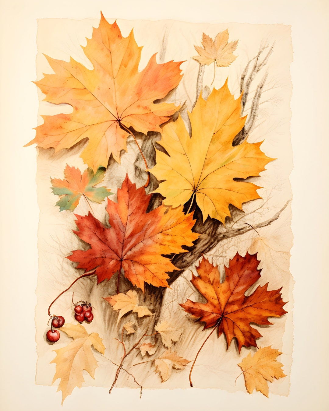 Fall Wall Decor Autumn Foliage Print Fall Leaves Wall Art Digital