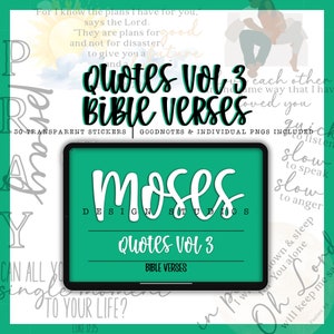 Puede incluir: La pantalla de una tableta digital muestra un fondo verde con el texto "Moses Design Studios" y "Quotes Vol 3 Bible Verses". La pantalla está rodeada por un borde blanco y un fondo blanco con el texto "Quotes Vol 3 Bible Verses" y otros versículos bíblicos.