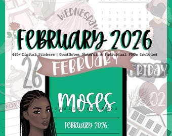 February 2026 | 415+ Digital Stickers | Digital Planning and Journaling for Goodnotes & Noteful