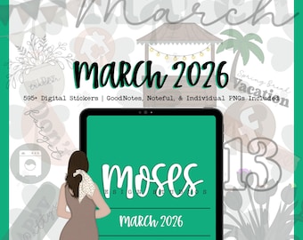 March 2026 | 595+ Digital Stickers | GoodNotes | Noteful | Digital Planning and Journaling