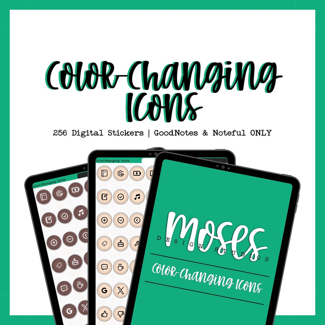 Color-changing Icons | 256 Digital Stickers | Goodnotes and Noteful ...