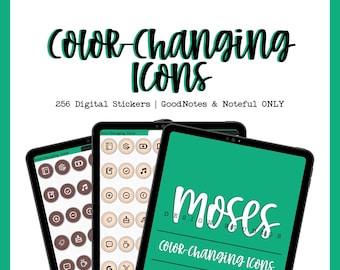 Color-Changing Icons | 256 Digital Stickers | GoodNotes and Noteful ONLY
