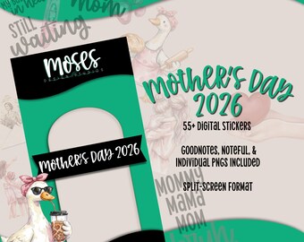 Mother’s Day 2026 Digital Stickers | Cute Mom Planner Stickers | Mother’s Day PNG Sticker Pack for GoodNotes, iPad Planner, Journaling