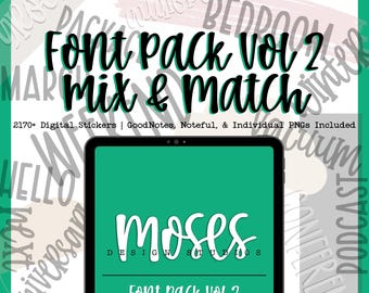 Digital Font Stickers Pack Vol 2 | Minimalist Planner Mix & Match (GoodNotes PNGs)