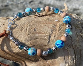 Sand and Sea Blue Sparkle Beach Bracelet, boho Beach jewelry, boho bracelet, beaded sparkle  boho bracelet, boho gift