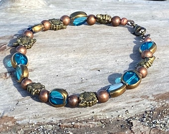 Sunflower Dreams Bracelet, Beachy Boho Beach Bracelet Gift Jewelry for Women Beachy Bracelet Beaded  sunflower charms Bracelet