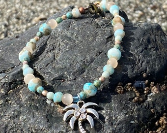 Palm Tree Dreams Beaded Bracelet Beachy Boho Beach Bracelet Gift Jewelry for Women Beachy Bracelet Beaded  Palm Tree  Charm Bracelet