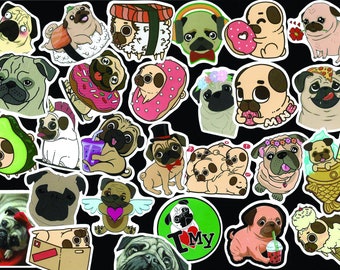 10 PUG STICKERS NEW Home Kitchen Decal Laptop Luggage Phone Case Bike Skateboard Room Decor Gifts for Her Minimalist Sticker Pug Decal