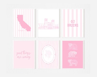 Conjunto de Arte de Parede UCLA Bruins | Decoração Rosa Estilo Preppy para Dormitório (Download Digital)