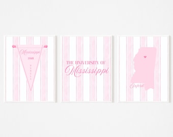 Ole Miss Pink Digital Prints - Listras e Flâmulas - CONJUNTO DE 3