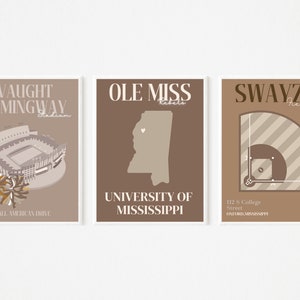 Ole Miss - University of Mississipi - Neutral Digital Prints - SET OF 3 - No bars