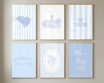 Conjunto de Arte de Parede Clemson Tigers | Decoração Azul Estilo Preppy para Dormitório (Download Digital)