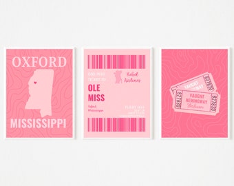 Ole Miss - Universität von Mississippi PINK Preppy Digitaldrucke - 3er SET - Ohne Riegel