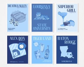 Louisiana State University - BLUE Preppy Digital Prints - SET OF 6