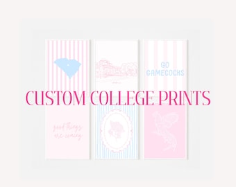 Conjunto de 6 pôsteres personalizados para decoração de quarto universitário | Impressões preppy | Decoração para dormitório | Download digital | Escolha sua universidade e cores