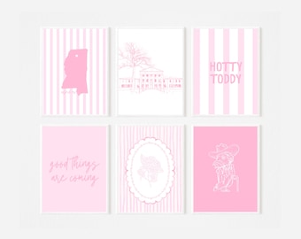Conjunto de Arte de Parede Ole Miss | Decoração Rosa Estilo Preppy para Dormitório (Download Digital)