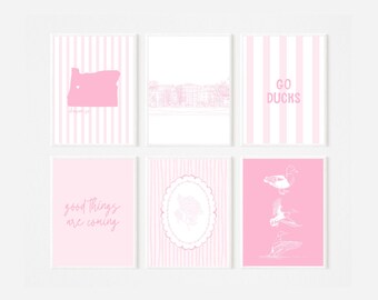 Conjunto de Arte de Parede Oregon Ducks | Decoração Rosa Estilo Preppy para Dormitório (Download Digital)