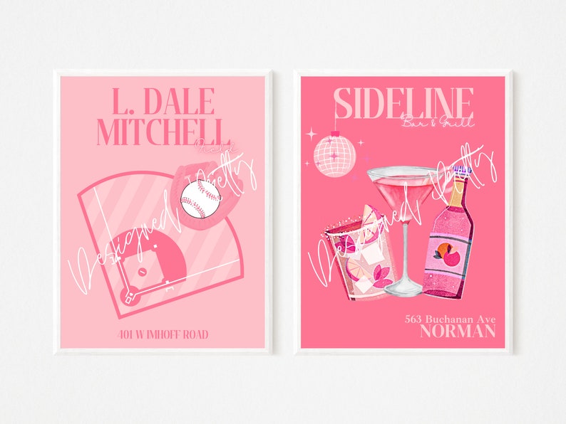 PINK University of Oklahoma Prints Digital Download SET OF 6 Etsy