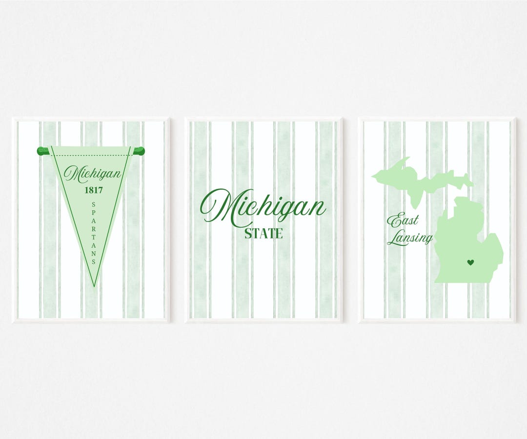 Michigan State Digital Prints - Stripes and Pennant - SET OF 3 - Etsy
