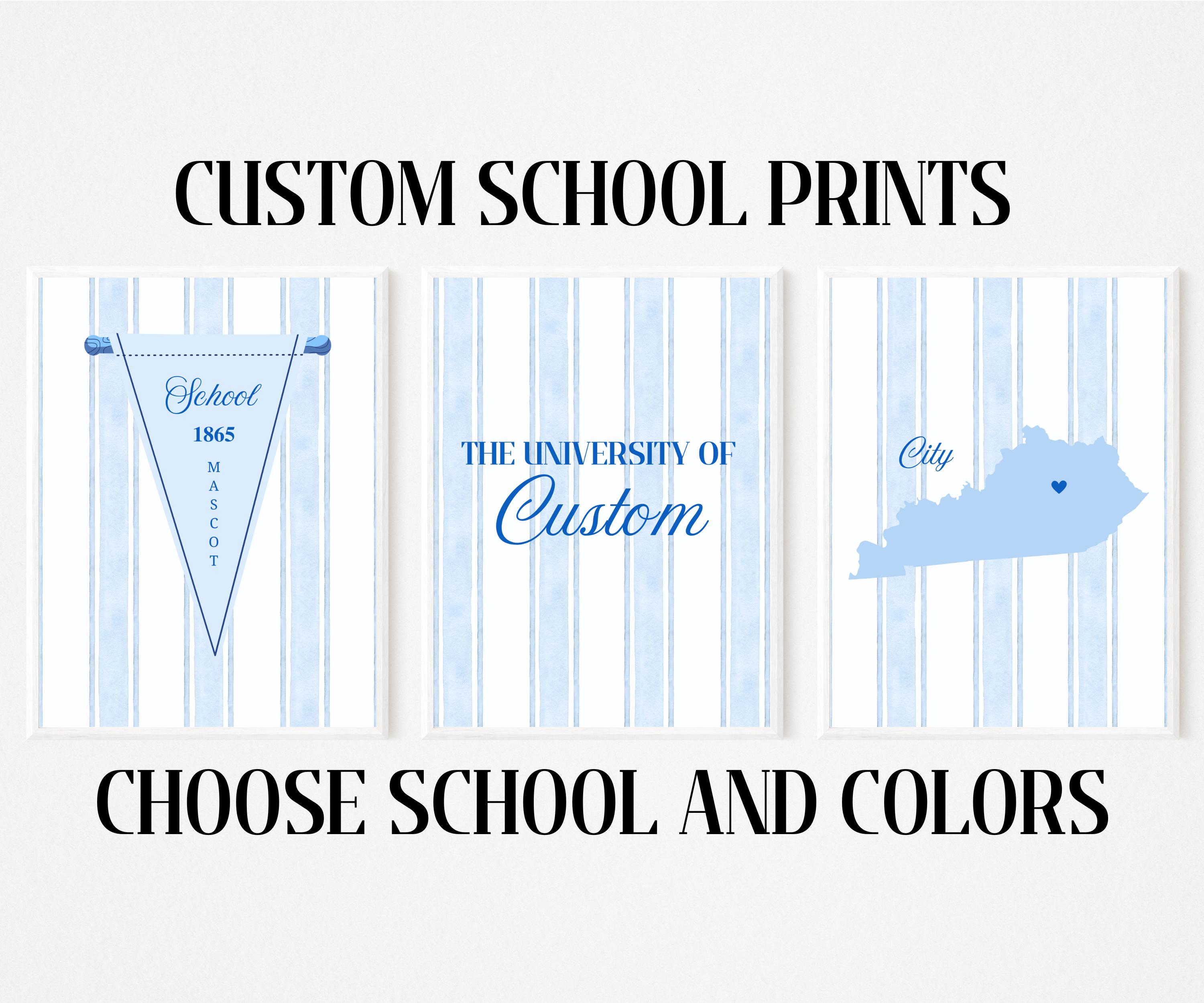 Custom College Digital Prints - Stripes and Pennant - SET OF 3