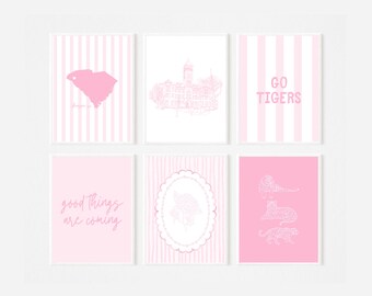Conjunto de Arte de Parede Clemson Tigers | Decoração Rosa Estilo Preppy para Dormitório (Download Digital)