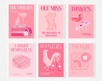 Not Updated Ole Miss - University of Mississippi PINK Preppy Digital Prints - V.1 - SET OF 6