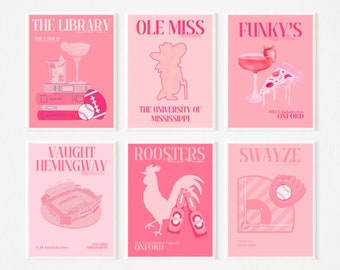 Updated Ole Miss - Universität von Mississippi PINK Preppy Digital Prints - V.1 - SET OF 6