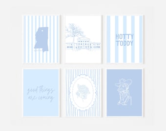 Conjunto de Arte de Parede Ole Miss | Decoração Azul Estilo Preppy para Dormitório (Download Digital)