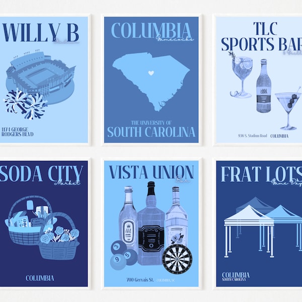 University of South Carolina - BLUE Preppy Digital Prints - SET OF 6