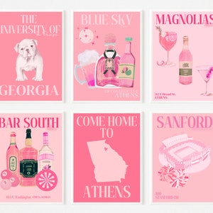 University of Georgia -  PINK Preppy Digital Prints - SET OF 6