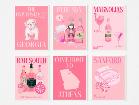 University of Georgia -  PINK Preppy Digital Prints - SET OF 6