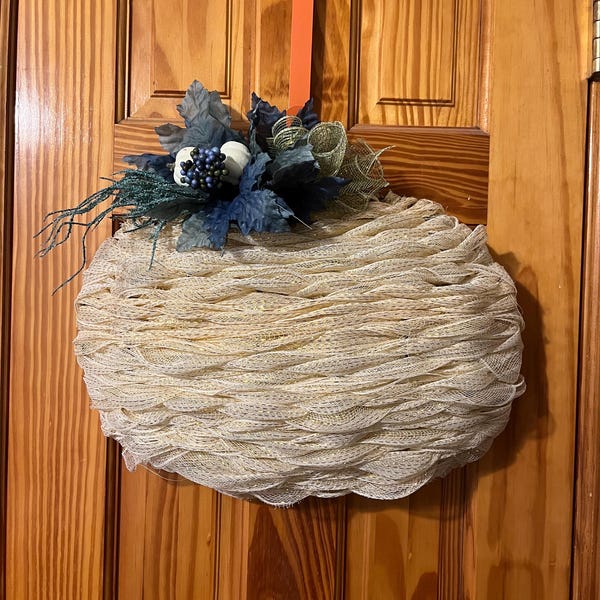 Decomesh Pumpkin Wreath: Blue & Teal Autumn Decor