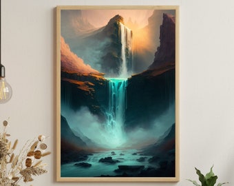 Mystical Waterfall in Desert Mountains - Digital Painting Download