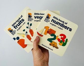 Bilingual Children's Book Set-  English + Māori - little book set of 3 - Numbers, Fruits and Vegetables