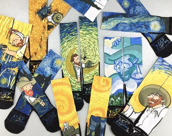 CRAZYIMPRESSION Set di calzini cosmetici Van Gogh Socket per bambini, adulti, unisex, calzini stampati artistici, regalo di anniversario di compleanno