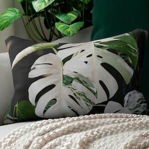 Variegated Monstera Lumbar Pillow, Plant Pillow