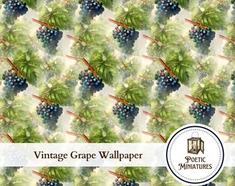 Dollhouse Wallpaper Vintage Grape Antique Victorian Wallpaper for 1:12 Scale Dollhouses - Digital Download Printable Wallpaper - PDF