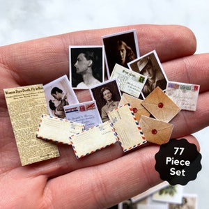 Cartas en miniatura Sobres Carteles Decoración de casa de muñecas Fotografías efímeras en miniatura a escala 1:12 - Descarga digital PDF imprimible - 77 piezas