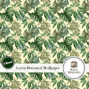 Dollhouse Wallpaper Green Plants Printable Dollhouse Wallpaper 1:12 Scale Miniature Wallpaper - Digital Download Printable - PDF