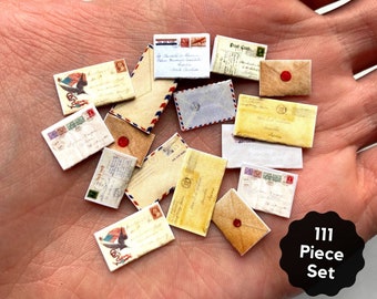 Miniature Envelopes and Letters for 1:12 Scale Dollhouse Desk Scatter Decor for Miniature Desk - Digital Download Printable PDF - 111 Pieces