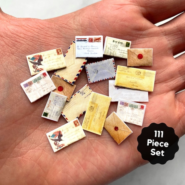 Miniature Envelopes and Letters for 1:12 Scale Dollhouse Desk Scatter Decor for Miniature Desk - Digital Download Printable PDF - 111 Pieces